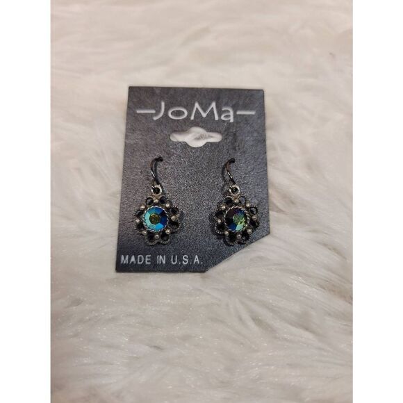 (3 for $15) JoMa Antiqued Silvertone Dangle Flower Earrings w/ Australian Crysta - Picture 1 of 4